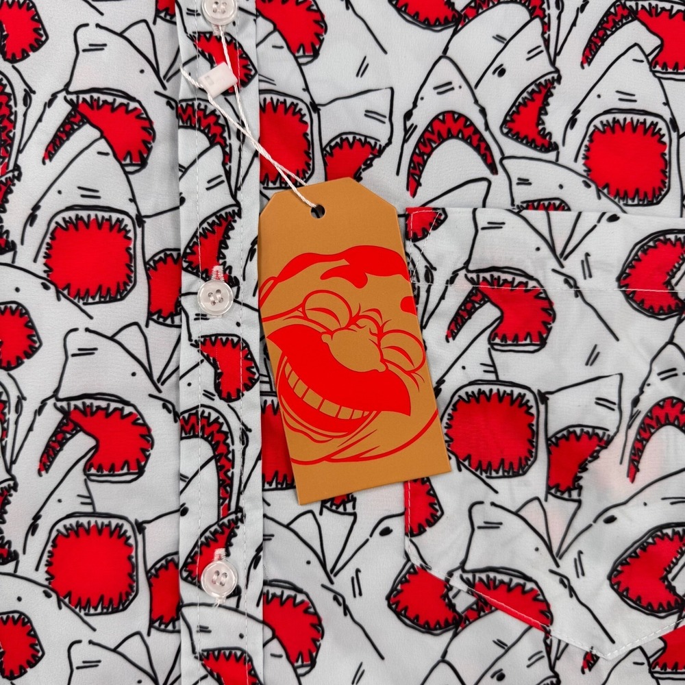 New RSVLTS Shirt Mens XXL Red Great White Shark Jaws KUNUFLEX Short Sleeve - Picture 3 of 13